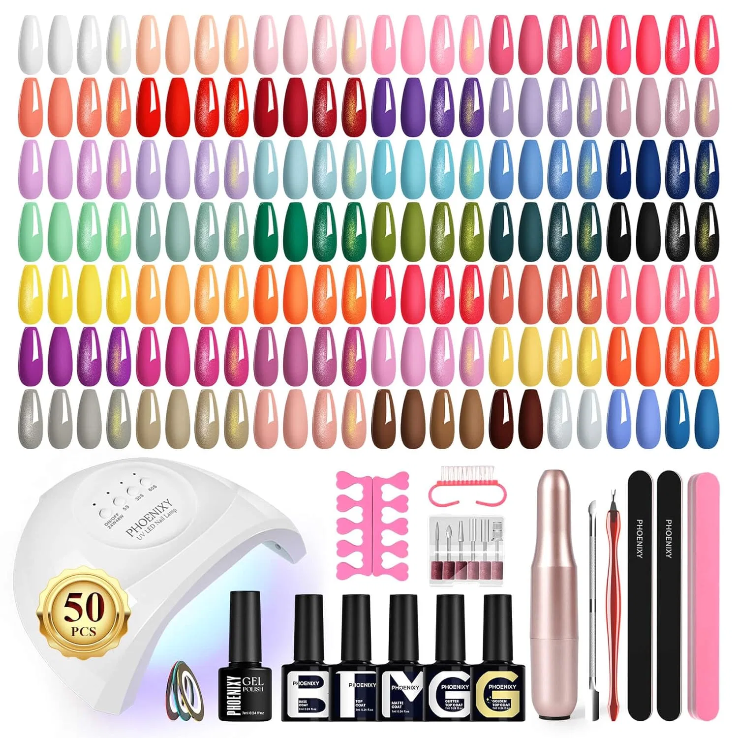 Набор для гель-лака «Phoenixy» из 45 цветов с УФ-лампой 48 Вт Phoenixy Polygel, Su46