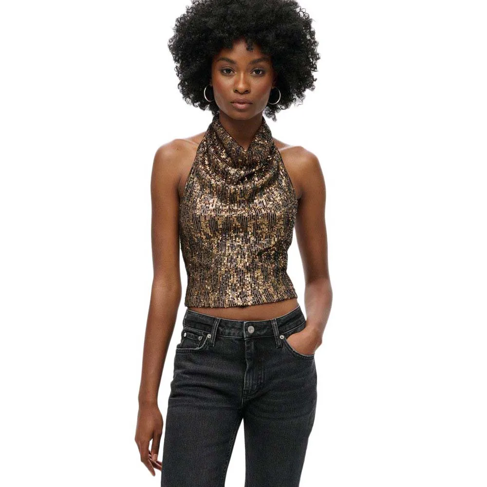 

Блузка Superdry Cowl Halter Sequin sleeveless, коричневый