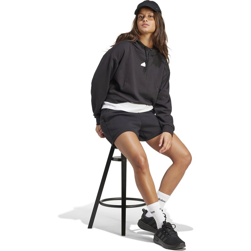 Толстовка с капюшоном, вышитая, французский трикотаж, укороченный Adidas, черный — фото 4