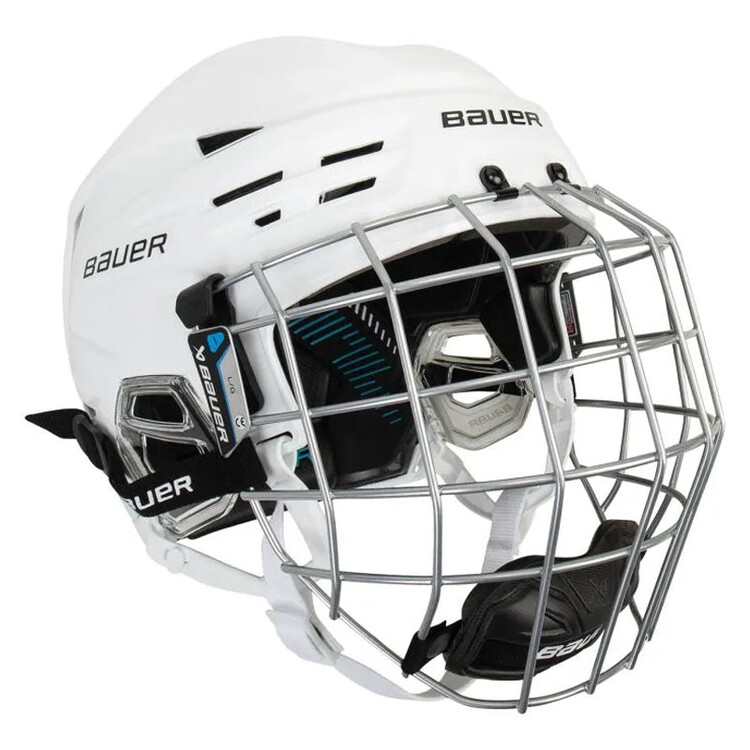 

BAUER Новый хоккейный шлем RE-AKT90, модель Medium без зажима, регулируемая хоккейная маска, белый M с защитным щитком