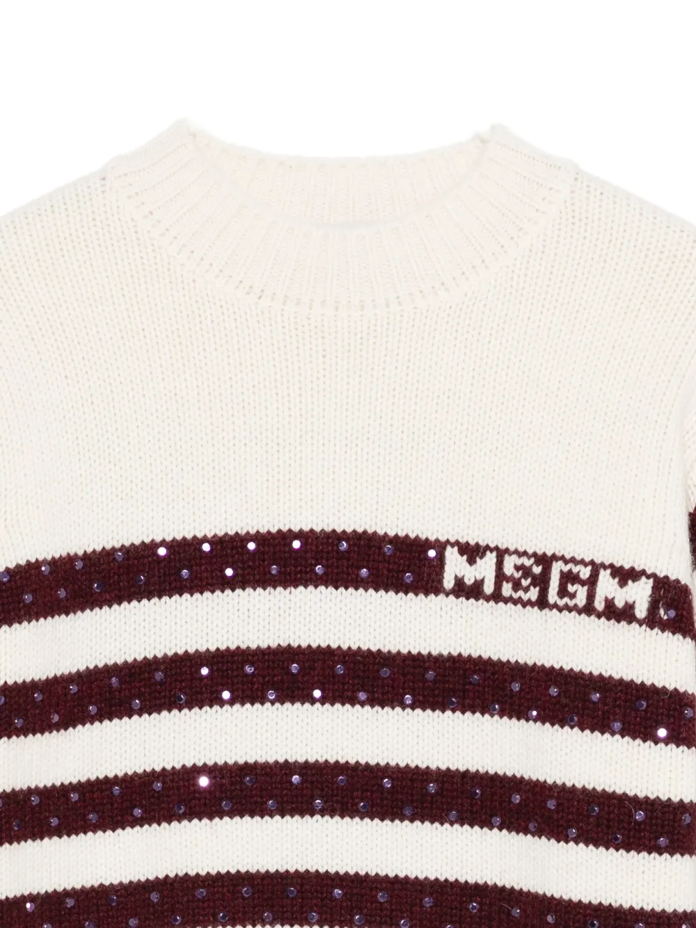 Свитер с полосатыми деталями, украшенный пайетками MSGM Kids, нейтральный — фото 3