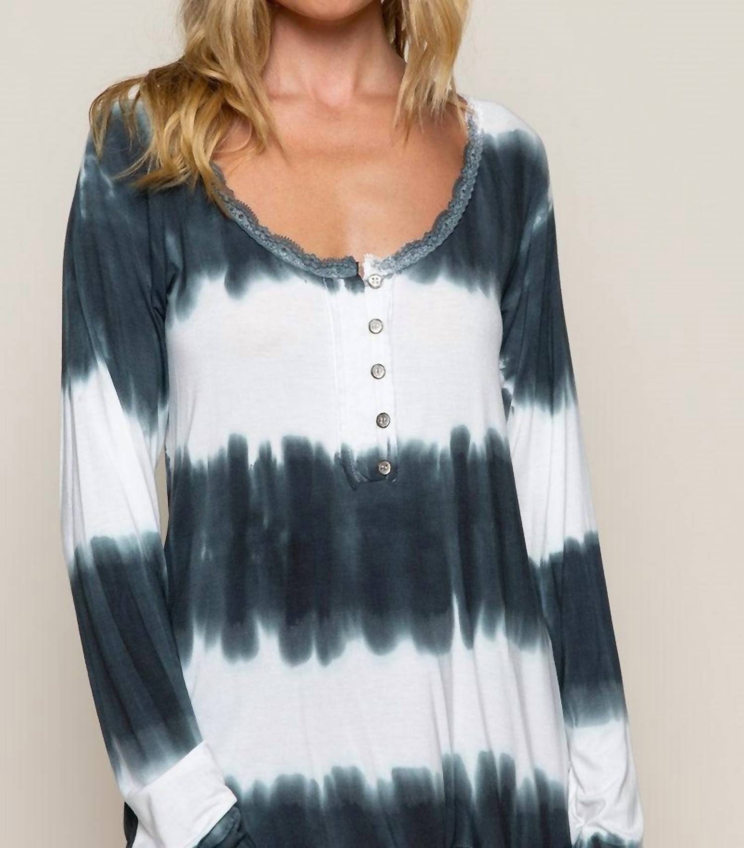 

Футболка с длинным рукавом Dip Dyed в цвете индиго и белый POL