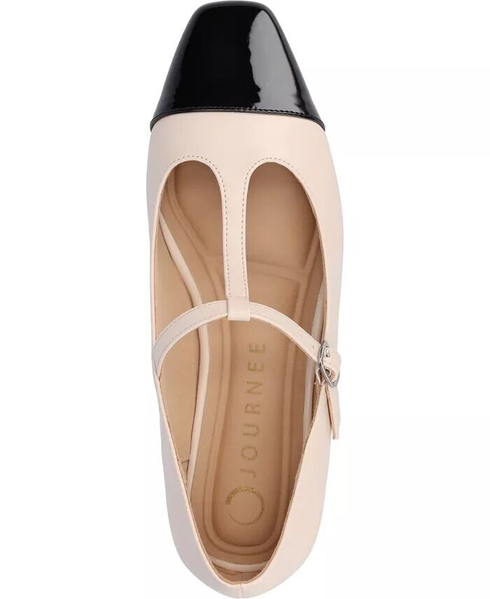 Женские туфли-лодочки Theah T-Strap Cap Toe Mary Jane Flats Journee Collection, коричневый/бежевый — фото 4