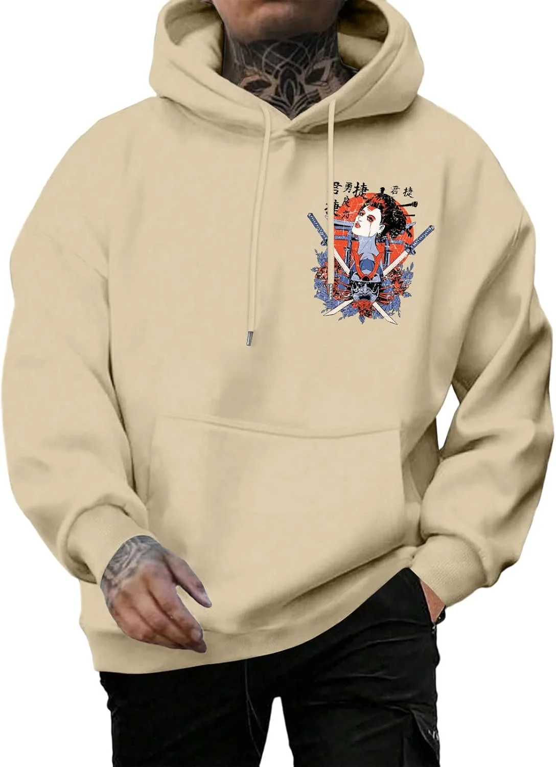 

Мужской худи с принтом японской гейши, оверсайз Jumlcwkoz