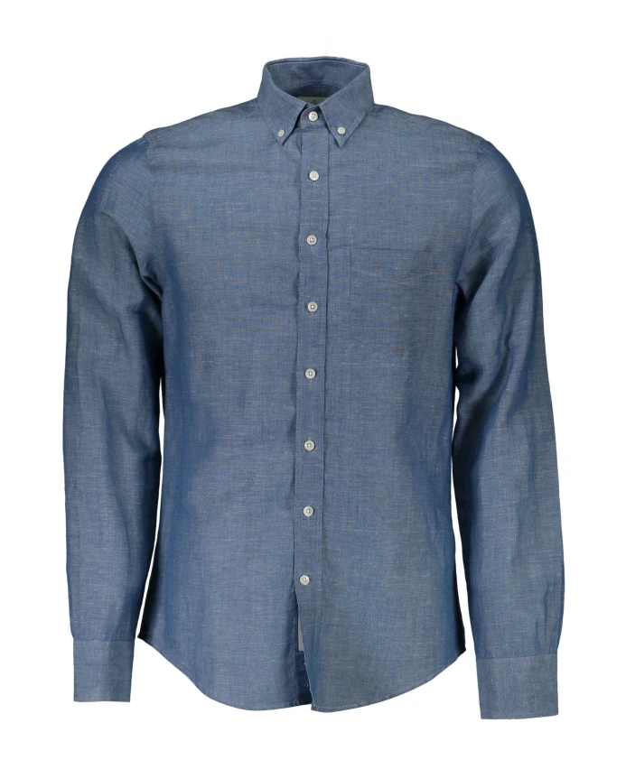 

Синяя рубашка с длинными рукавами и итальянским воротником. Gant, синий