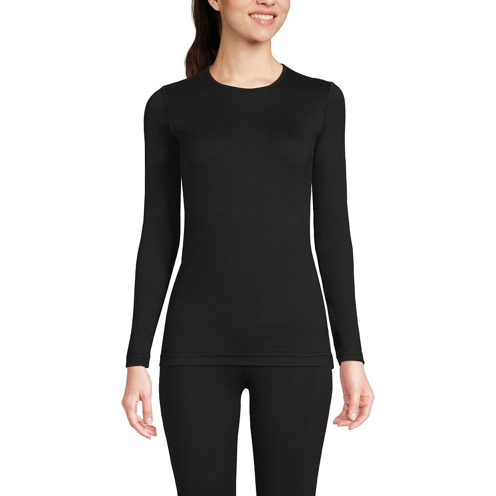 

Женское длинное нижнее белье Lands End Thermaskin, топ с круглым вырезом Lands' End, черный