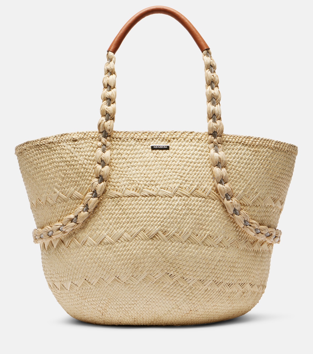 

Сумка-шоппер из рафии Isla Aquazzura, Natural/Cognac/Crystal/Pal