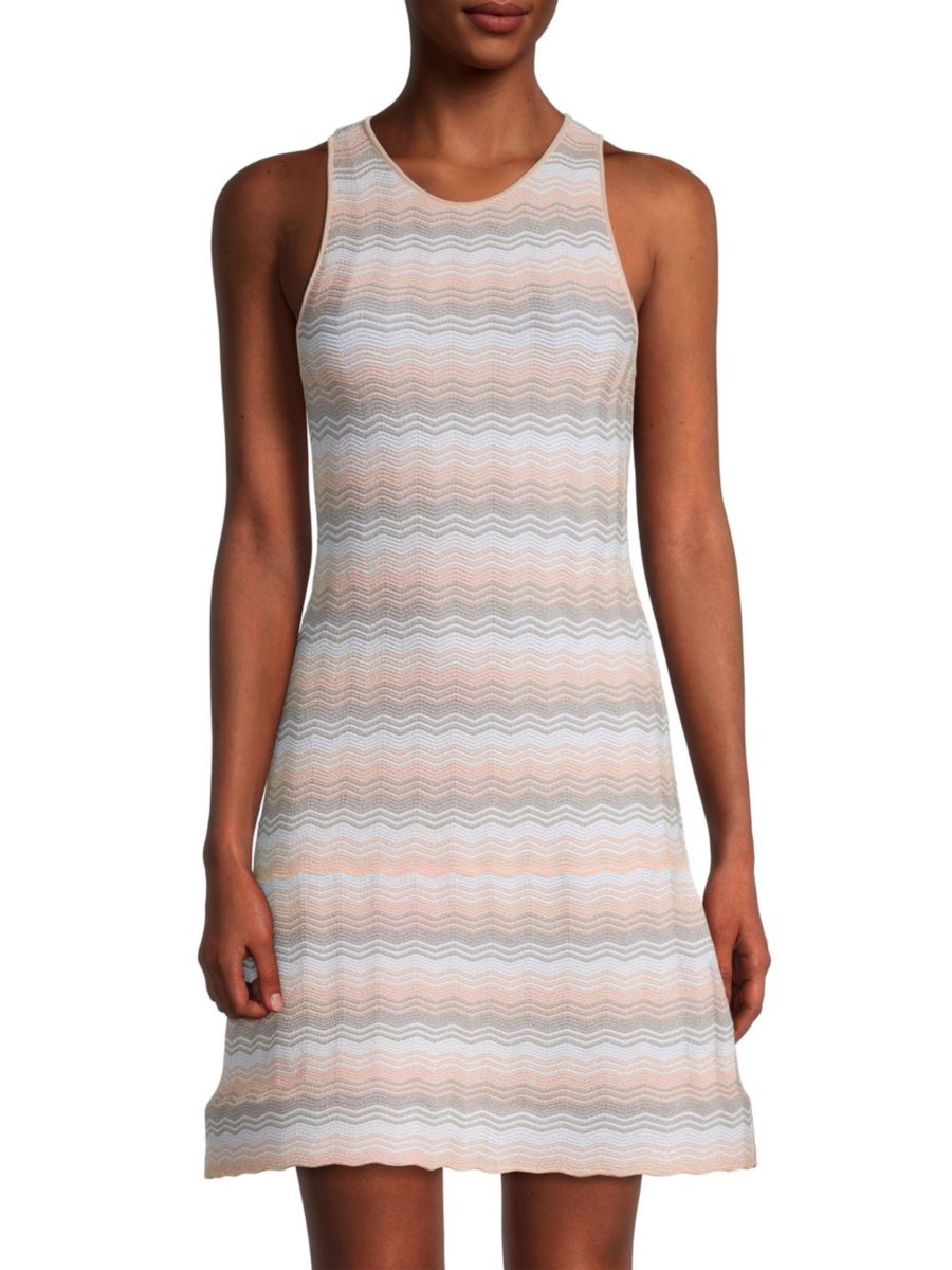 

Платье мини-трапеции с шевронным жаккардом Emporio Armani, цвет Grey Pink Multi