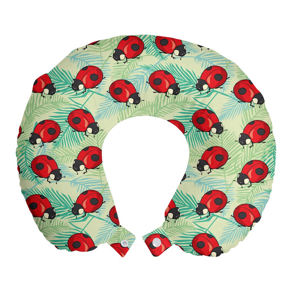 

ABAKUHAUS Ladybug Travel Pillow Подушка для шеи, Весенний сезон Fauna, Пенопластовые дорожные принадлежности для самолетов и автомобилей, 30x30 см, Светло-зеленый киноварь