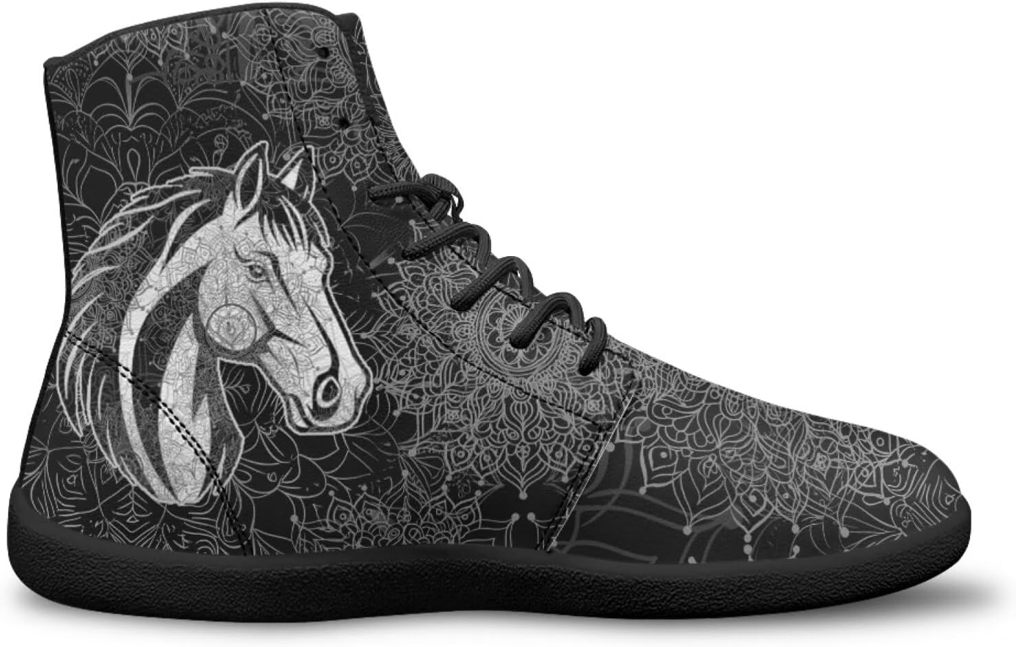 Высокие черно-белые кроссовки с мандальным узором с изображением животных для мужчин, с широкой колодкой, минималистичный дизайн без каблука Watdotory — фото 3