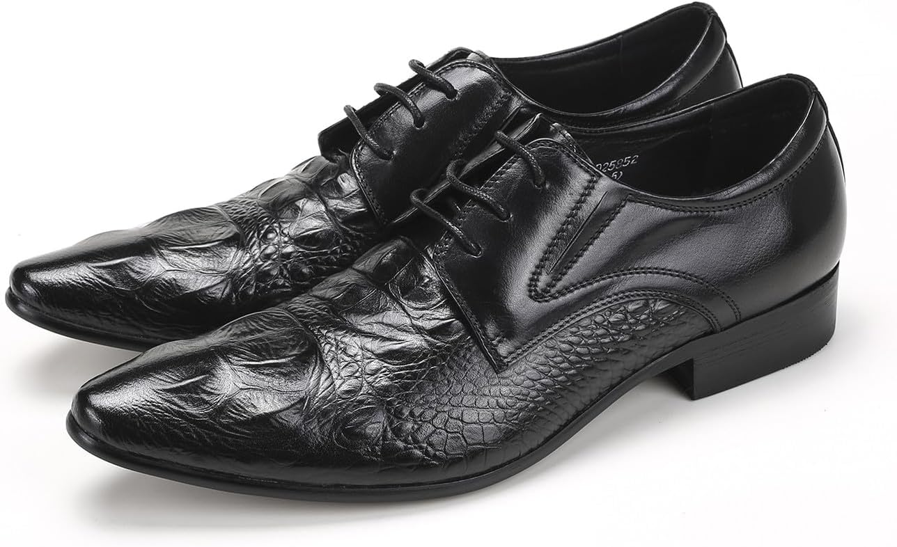 

Мужские туфли-оксфорды Santimon из натуральной кожи - формальные туфли с заостренным носком и шнуровкой, с тиснением под крокодила, для делового стиля и выпускных/свадебных торжеств, черный