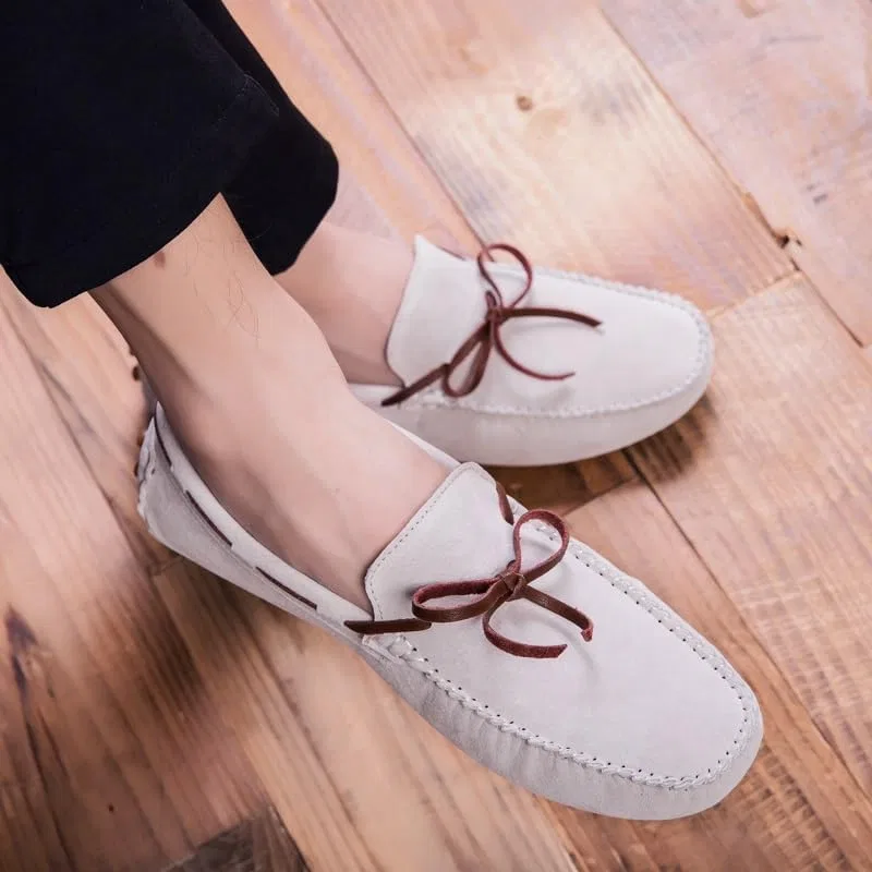 Лоферы мужские замшевые Moccasins Round Toe White SayfuR — фото 3