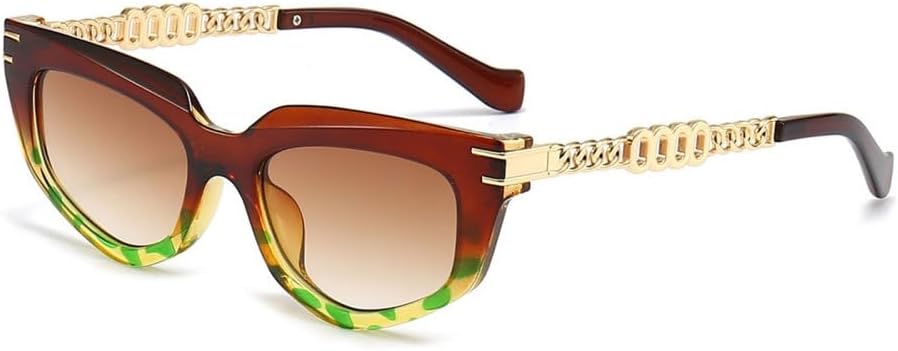 

Солнцезащитные очки «кошачий глаз» для женщин, с металлическими цепочками на дужках, винтажные, роскошные солнцезащитные очки с защитой от УФ-излучения UV400 LVTFCO, Tea