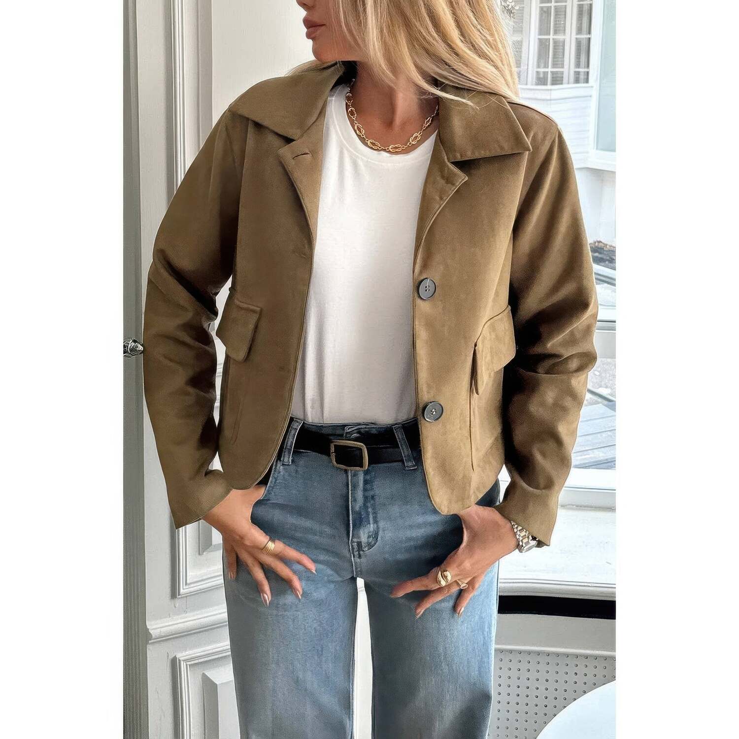 

Однотонная куртка из искусственной замши с лацканами Truedames, кофейный