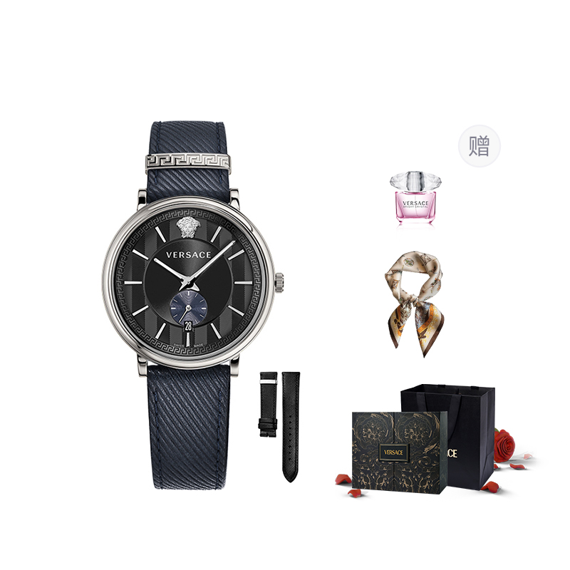 

VERSACE Часы FANSIZHE Wrist Watch Quartz Movement Cowhide Strap 42 Black Dial Men's Watch Limited Purple Rose Box+Silk Scarf
