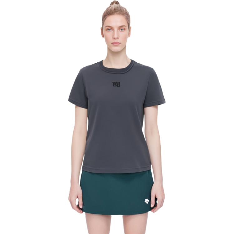 Футболка T By Puff Logo & Bound Neck Essential Jersey Shrunk Soft Obsidian Alexander Wang, темно-серый — фото 4