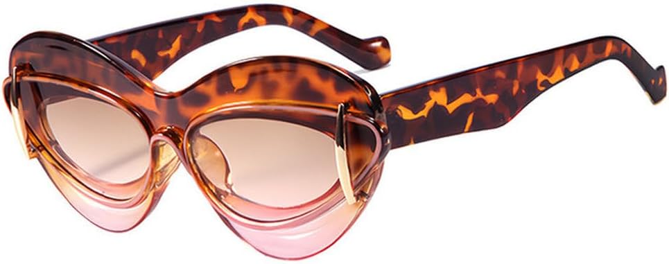 

Женские солнцезащитные очки LVTFCO «Кошачий глаз» в двойной оправе с леопардовым принтом, модные, для вечеринок, хип-хопа и уличного стиля, с защитой от УФ-излучения UV400, Pink Leopard