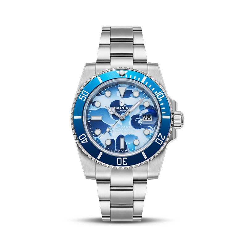 

A BATHING APE Часы TYPE 1 BAPEX Mechanical Movement Watch Men's Watch Blue Dial 0ZXWHMX87001J, Silver SVX