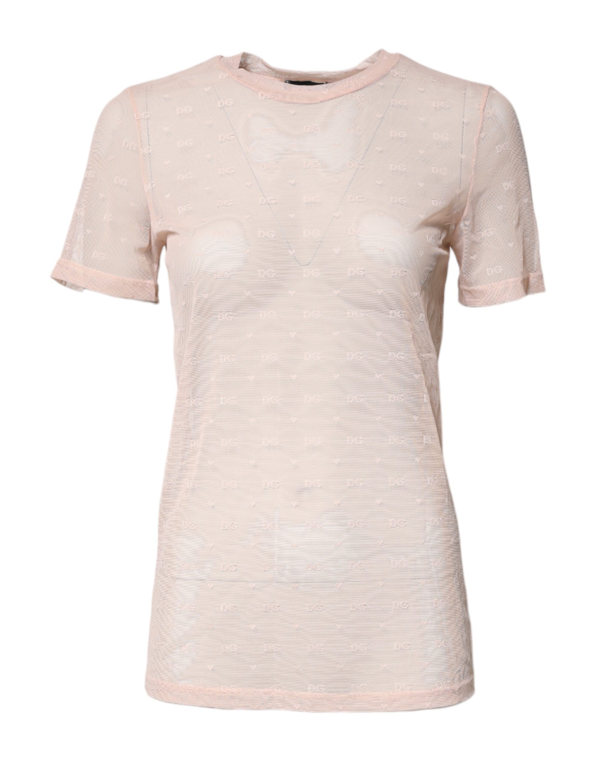 

Бежевый нейлоновый прозрачный топ с логотипом и монограммой, круглый вырез Dolce & Gabbana