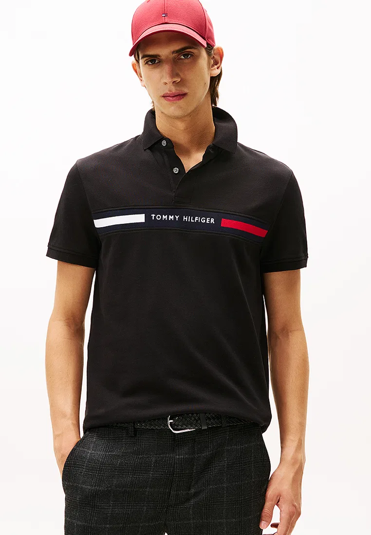 Поло Tommy Hilfiger, с вставкой на груди, Chest Insert, черный