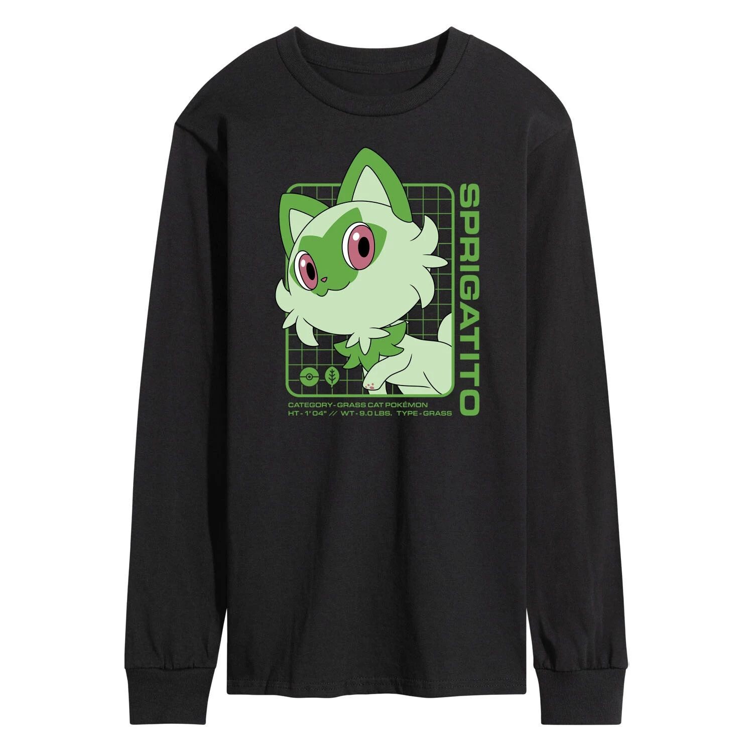 

Мужская футболка с длинными рукавами и рисунком Pokemon Sprigatito Stats Licensed Character