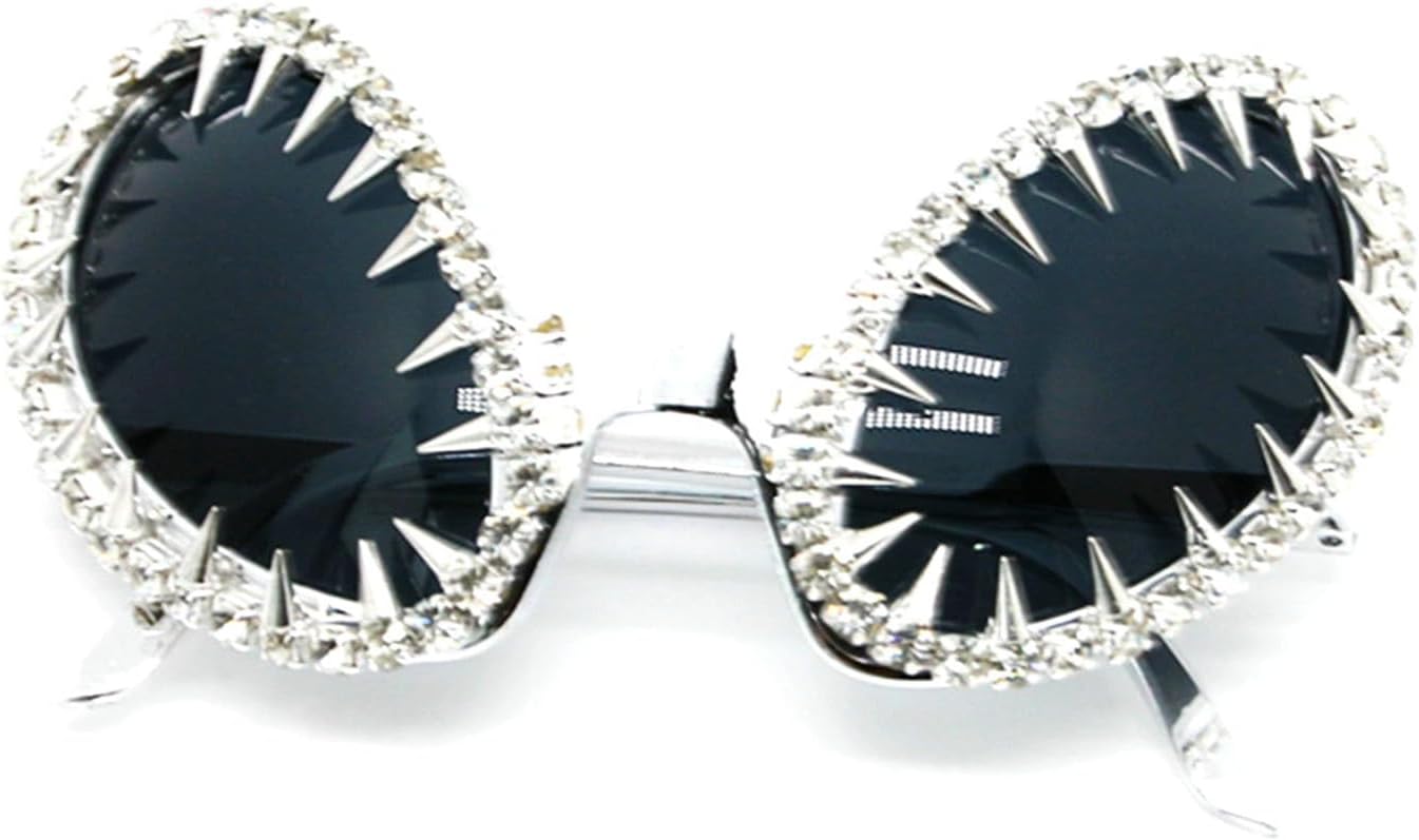 

Большие, необычные солнцезащитные очки в стиле «кошачий глаз» с блестящими кристаллами и заклепками, аксессуары для вечеринки на Хэллоуин с УФ-защитой UV400 в стиле Y2K willochra, C1