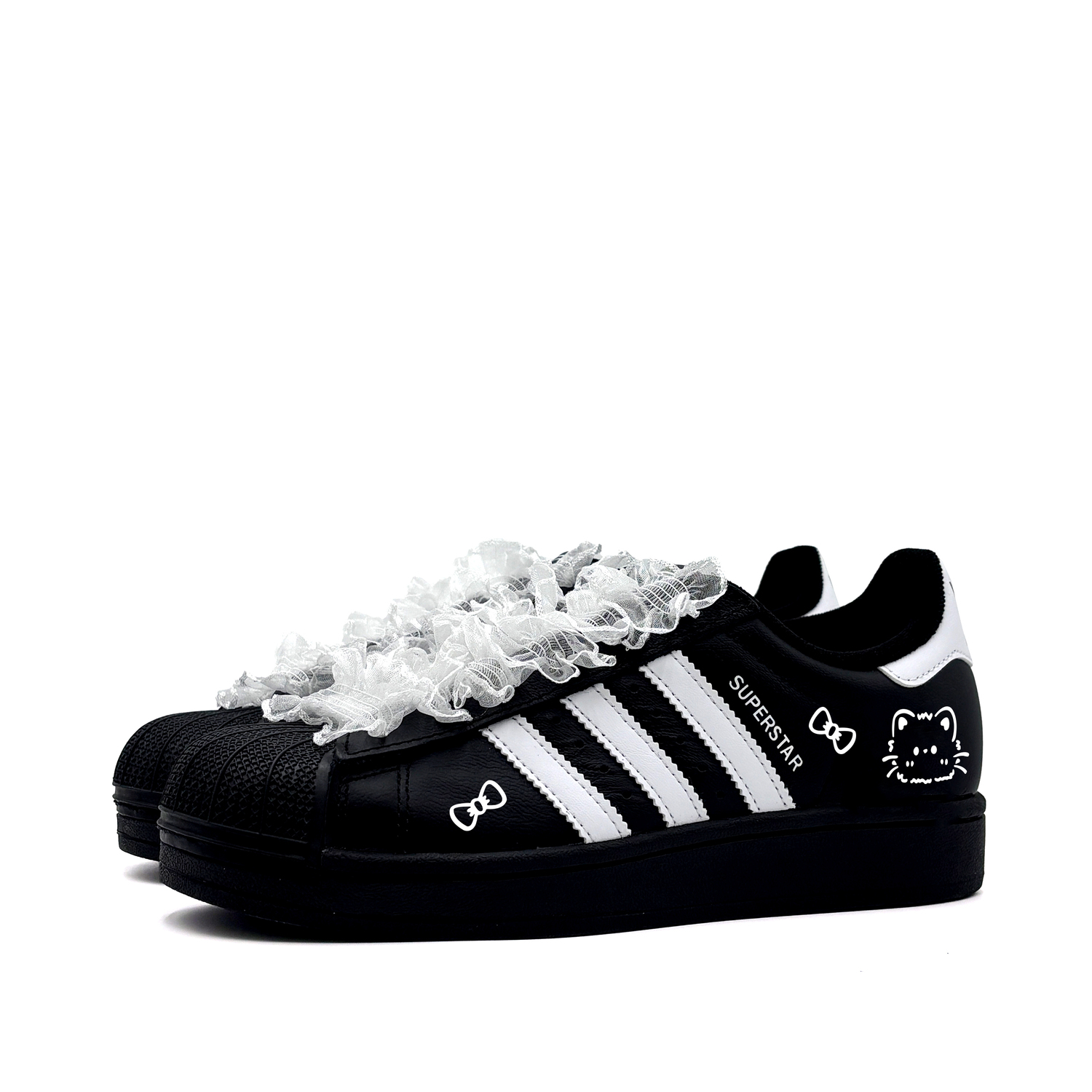 Adidas Originals Superstar 2 Leather Abrasion Resistant низкие детские кроссовки для скейтбординга Black White для подростков — фото 4