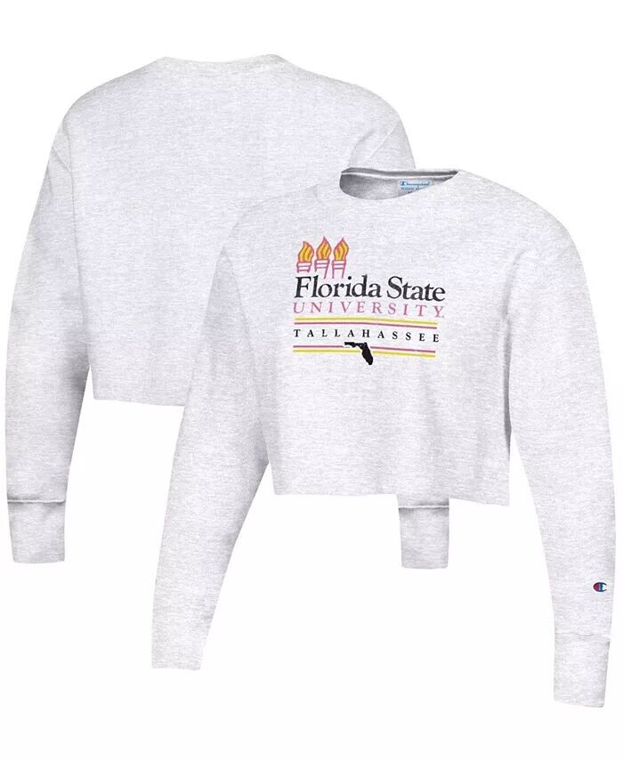 

Женский укороченный пуловер с обратным плетением серого цвета Florida State Seminoles Beach Club, укороченный пуловер Champion