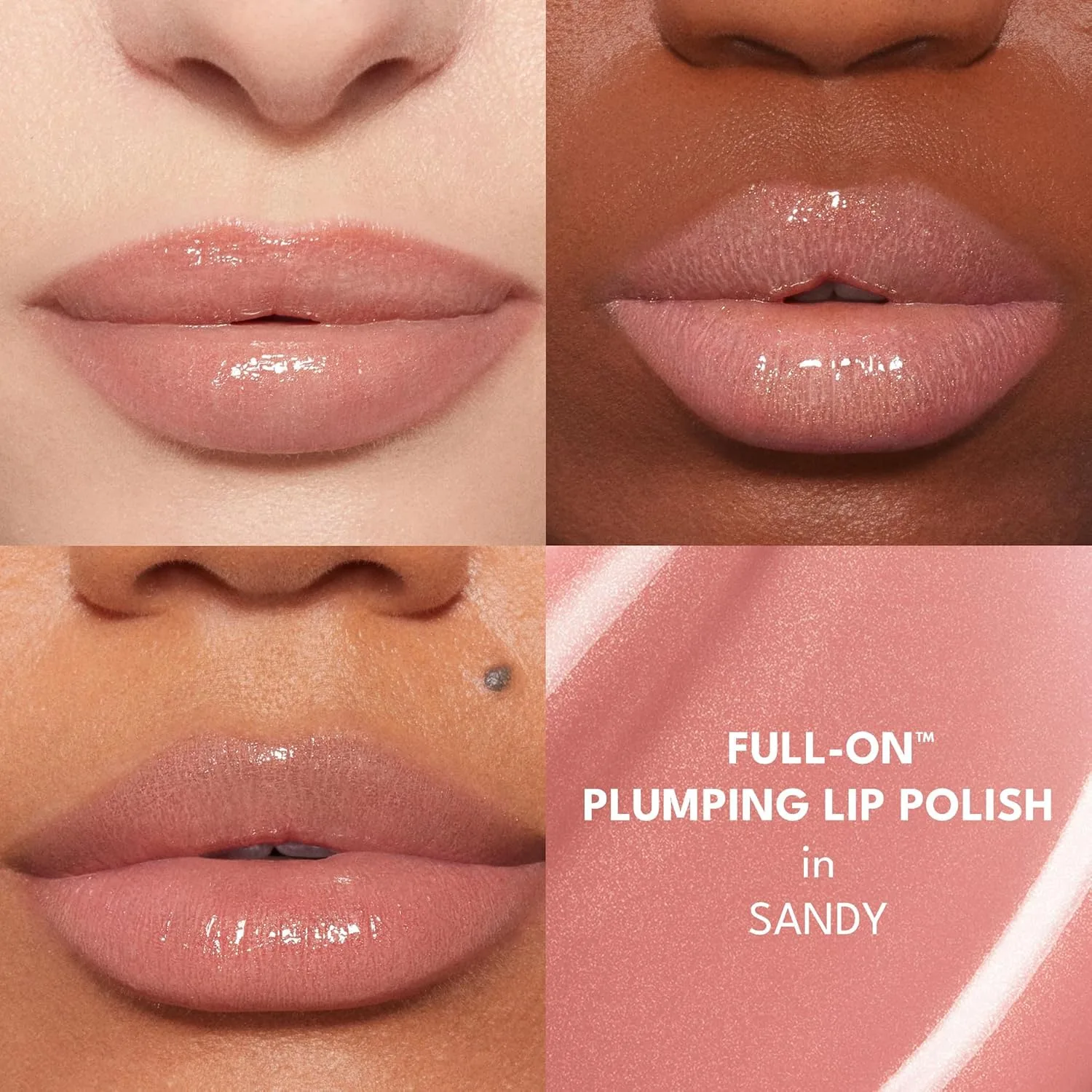 Buxom Full-On Plumping Lip Polish, блеск для губ, тонирующий блеск для губ, формула с пептидами и витамином Е для придания губам объема и увлажнения. 4,4 мл (1 шт.), AP Sandy (Nude Pink Shimmer) — фото 3