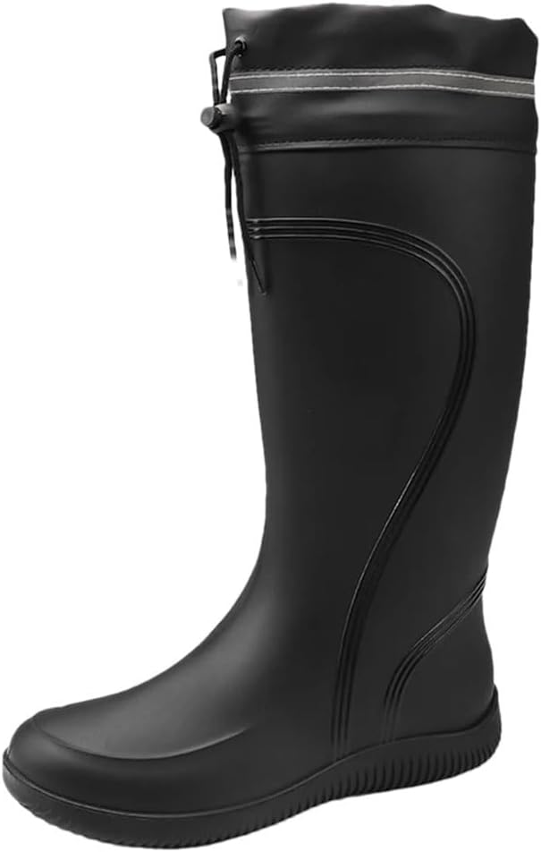 

Мужские высокие резиновые сапоги для улицы, непромокаемые с мягкой подошвой и противоскользящей поверхностью для работы на улице Generic, черный