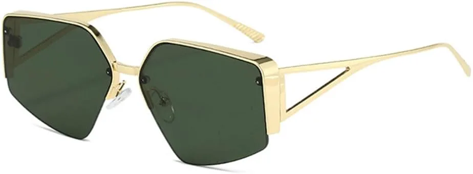 

Солнцезащитные очки 2027 года для женщин, полуметаллические, в стиле ретро, ​​солнцезащитные очки для мужчин, защита от УФ-излучения UV400 MTZJH, Golden Dark Green