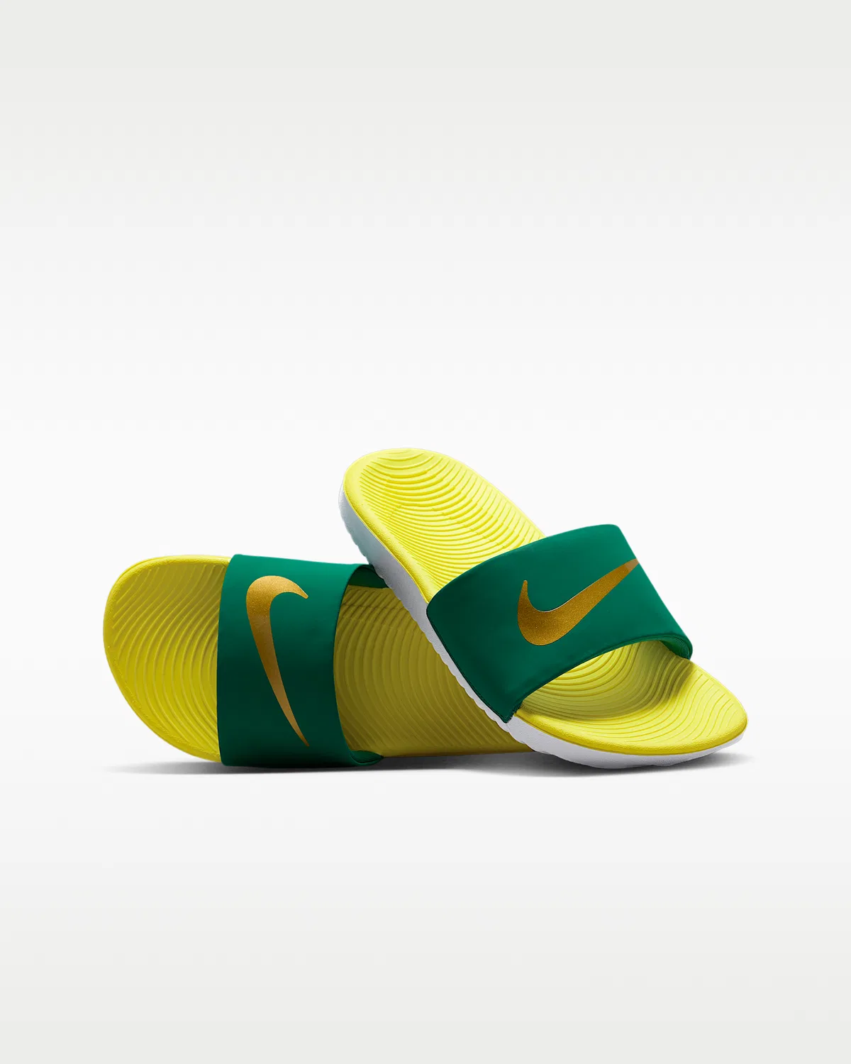 Детские слайды Nike Kawa, Malachite/Sonic Yellow/White/Metallic Gold