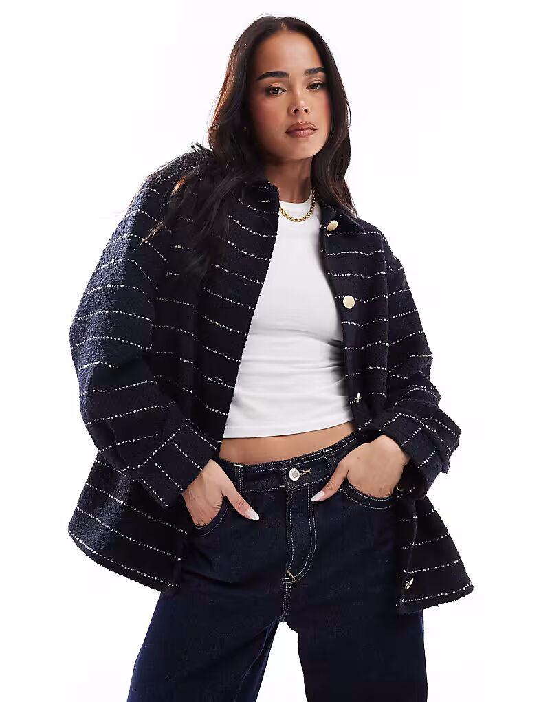 

Пиджак букле в полоску ASOS DESIGN темно-синего цвета
