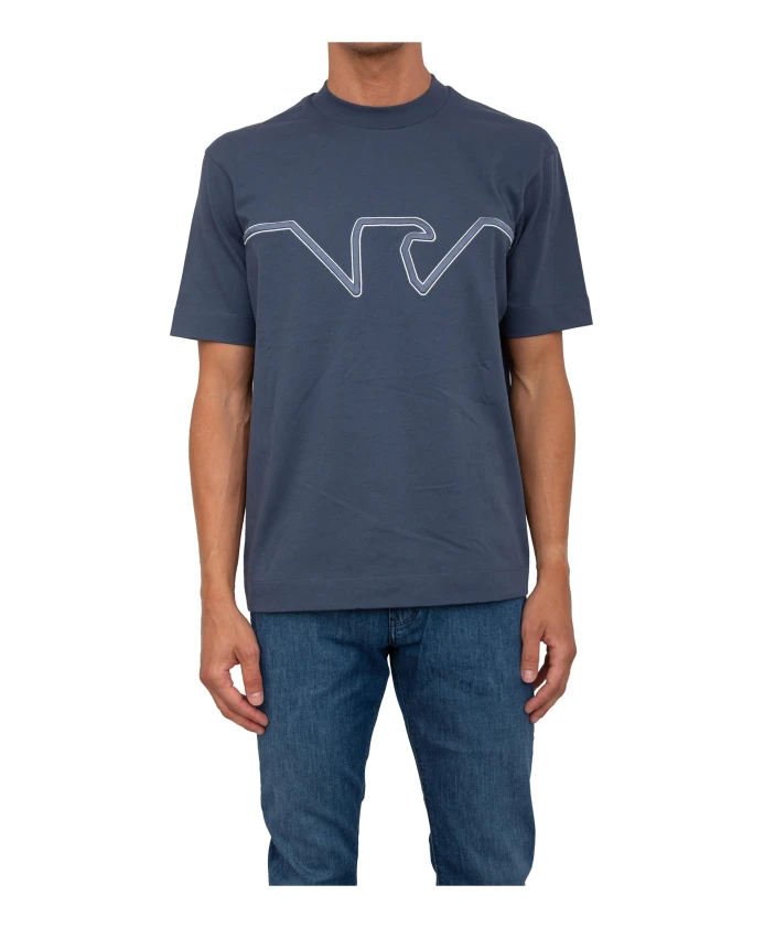 

Повседневная хлопковая футболка для мужчин Emporio Armani, синий