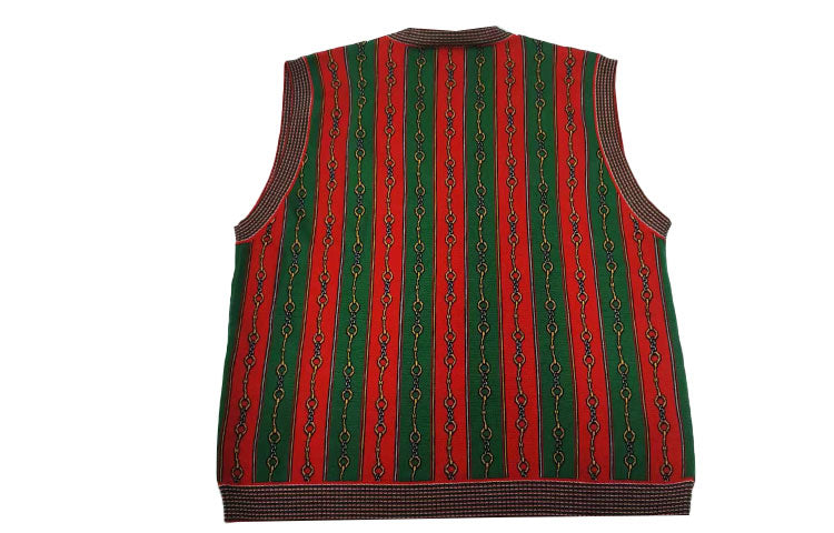 Жилет Gucci с V-образным вырезом и принтом "Конская уздечка", красный и зеленый — фото 2