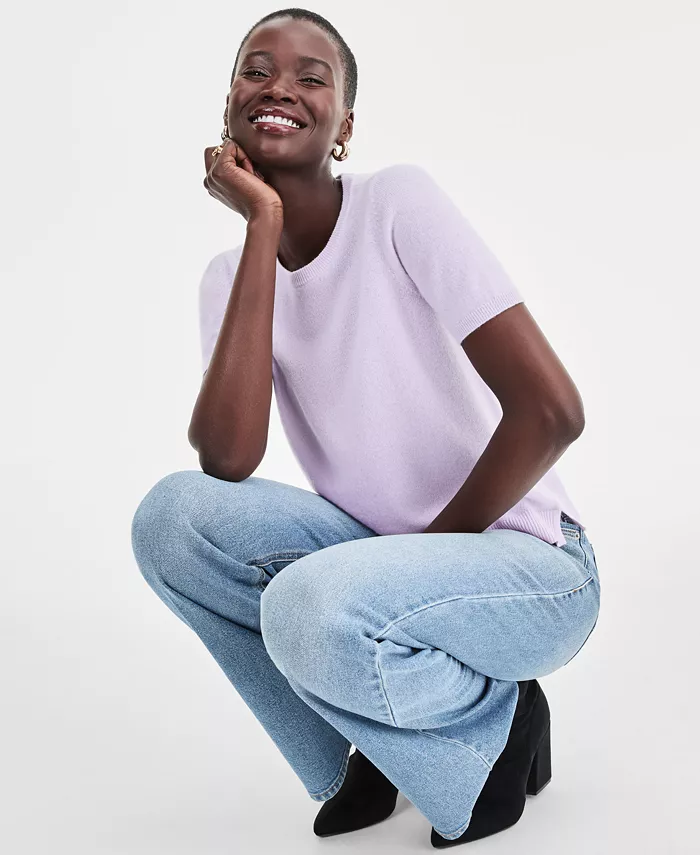 

Женский свитер с коротким рукавом и круглой горловиной из 100% кашемира Charter Club, фиолетовый