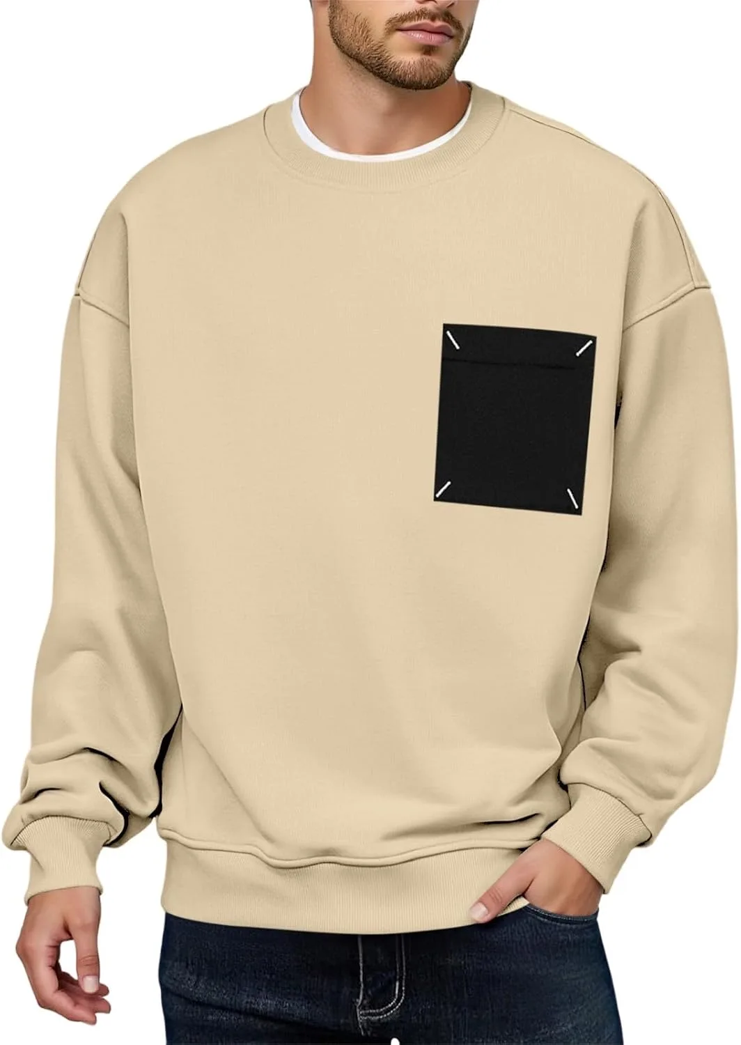 

Мужской свитшот с круглым вырезом, джерси, уютный, с длинными рукавами