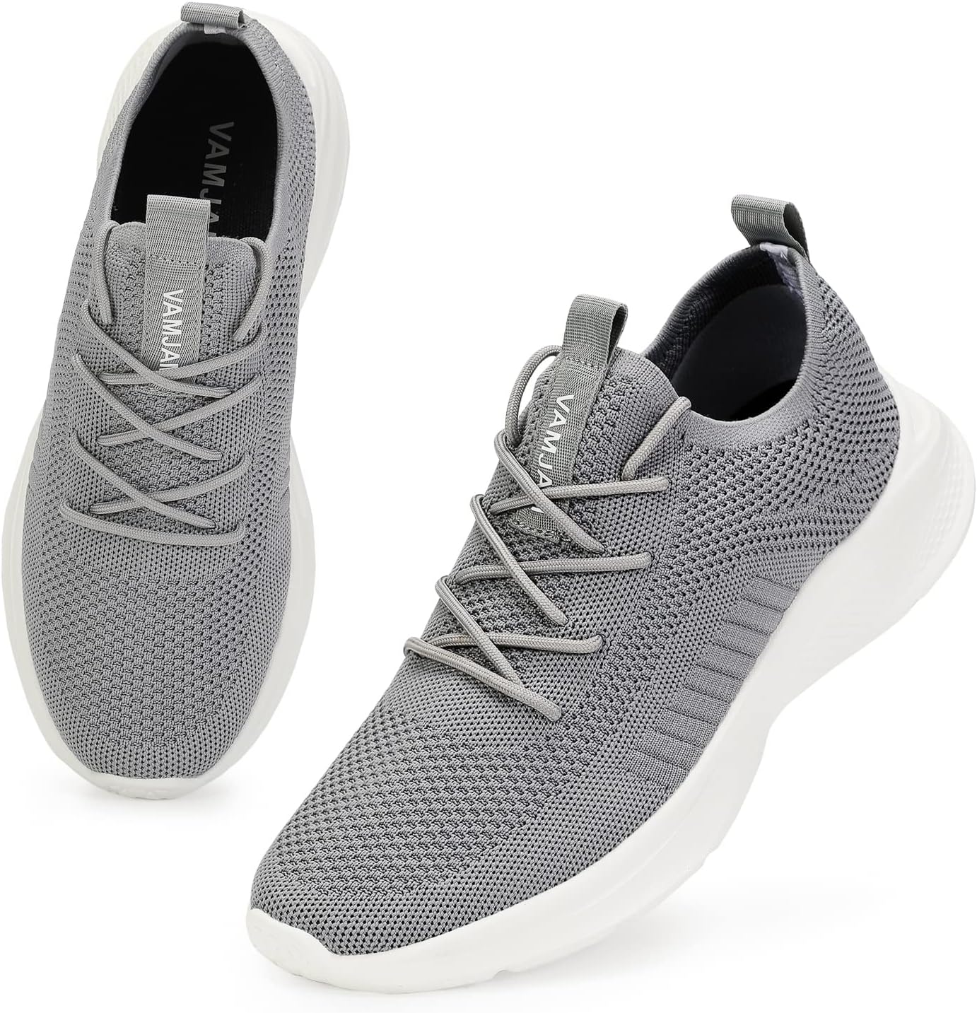 

Мужские кроссовки VAMJAM для бега - модные кеды, легкие и дышащие, с верхом из вязаной сетки, шнуровкой, для ходьбы, тренировок и повседневного спорта, Grey022