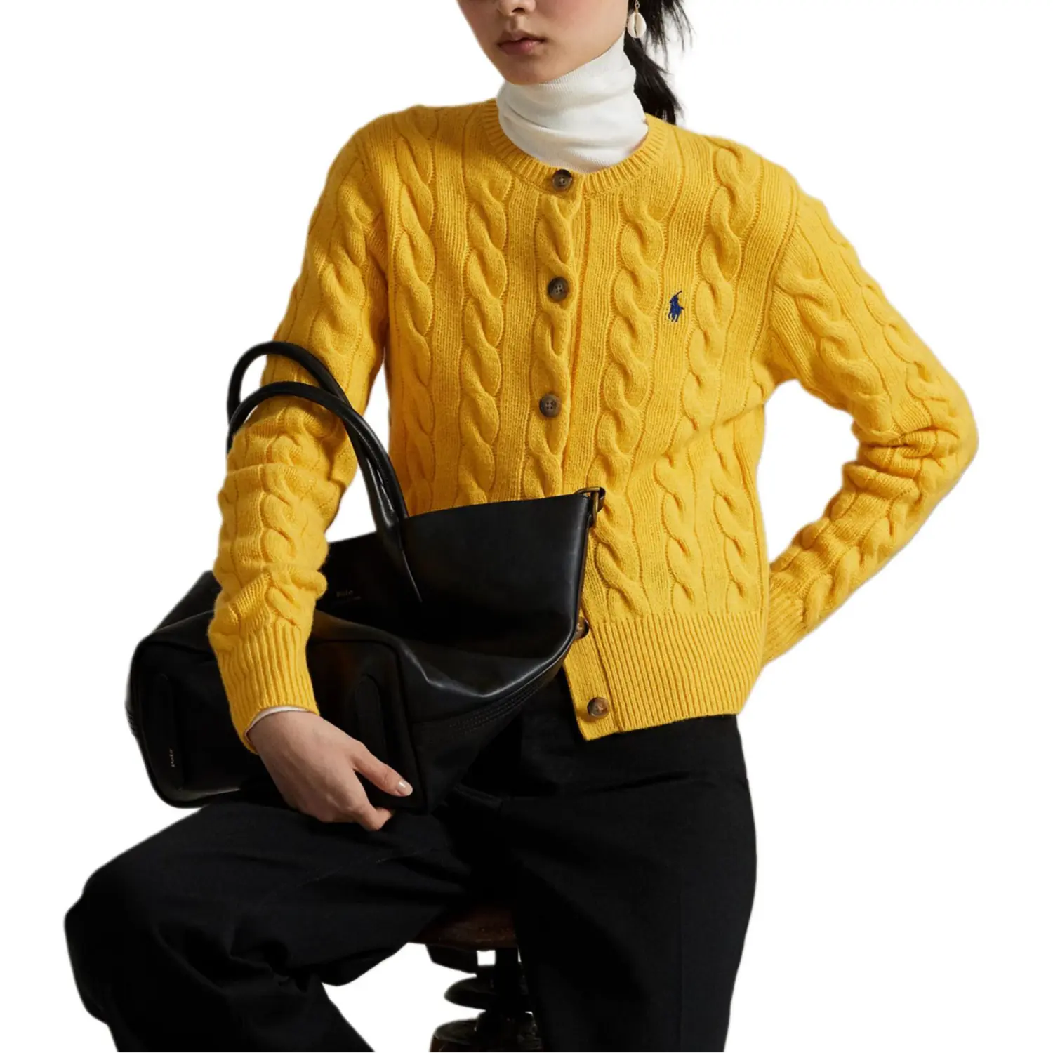 Кардиган с вышитым логотипом Polo Ralph Lauren, желтый — фото 4