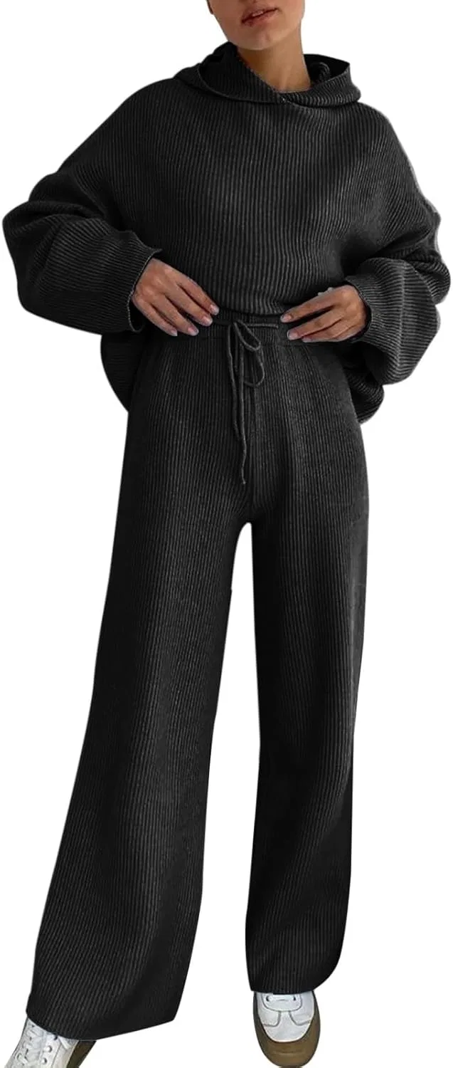Женский спортивный костюм Oversized Hoodie и Wide Leg Sweatpants, Black