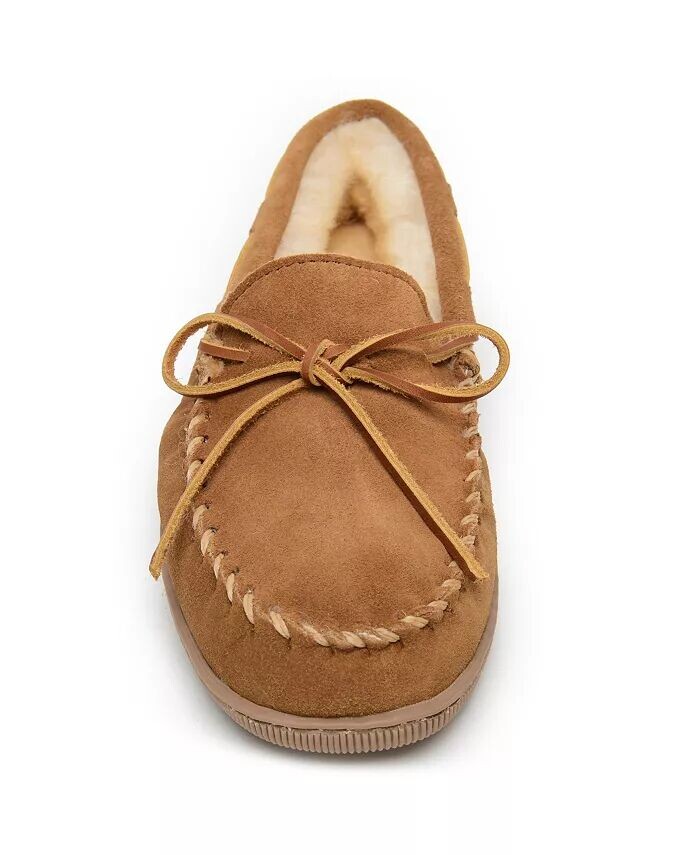 Мужские тапочки-мокасины из овчины на жесткой подошве Minnetonka, бежевый — фото 2