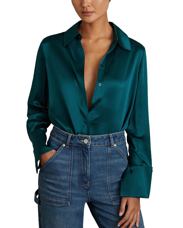 

REISS Hailey Шелковая рубашка, зеленый