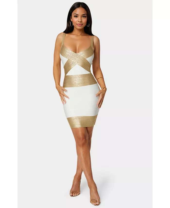 

Женское платье с цветными блоками Bandage Dress Bebe, золотой