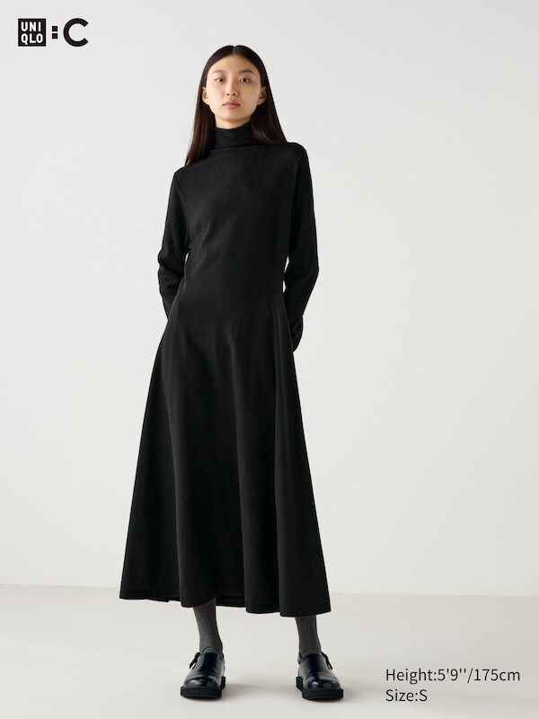 

Расклешенное платье из гладкого суфле Uniqlo, черный