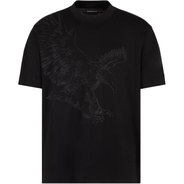 

Футболка из смесового джерси с лиоцеллом с оверсайз вышивкой и принтом орла ARMANI JEANS, черный
