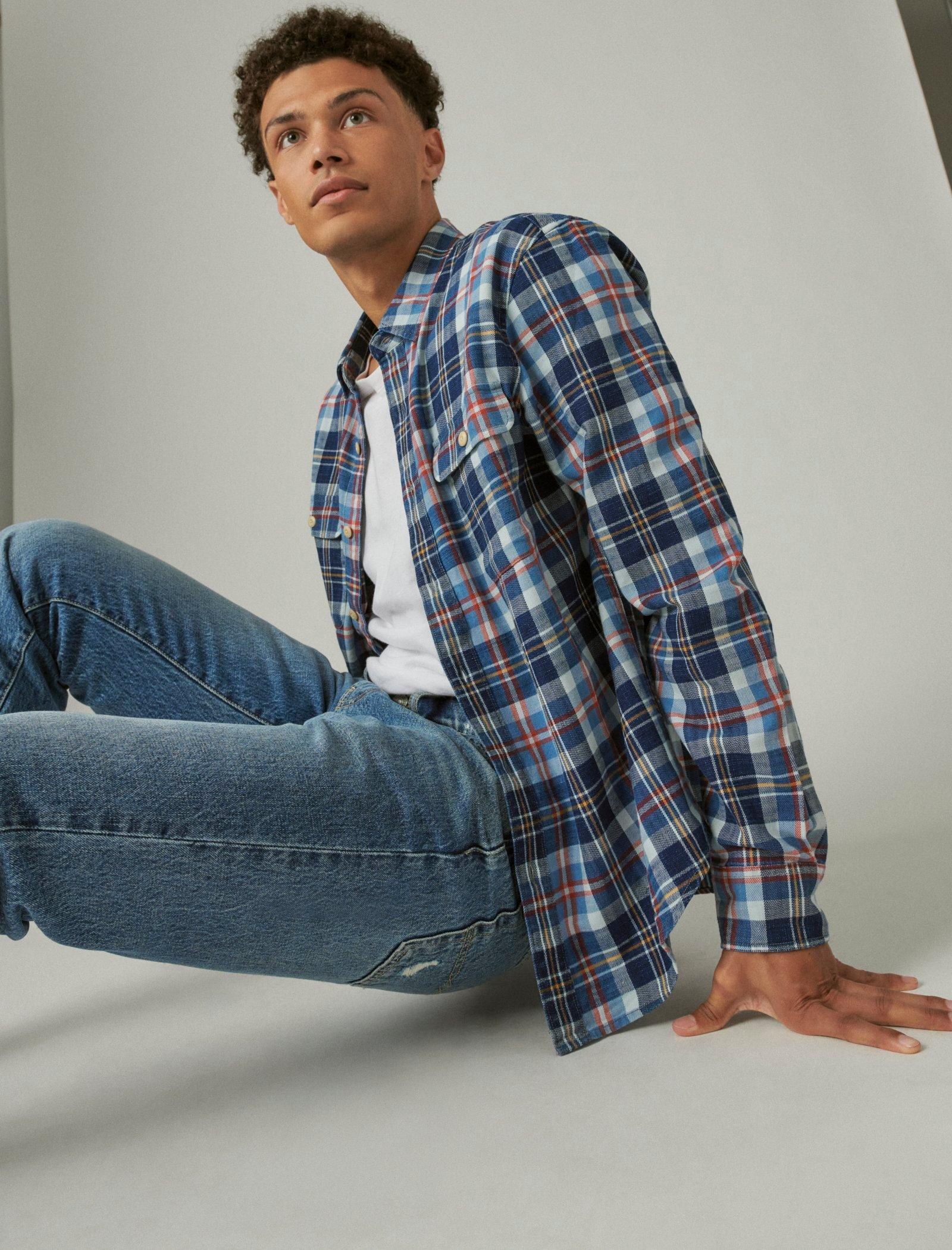 

Мужская клетчатая рубашка цвета индиго с длинным рукавом Lucky Brand