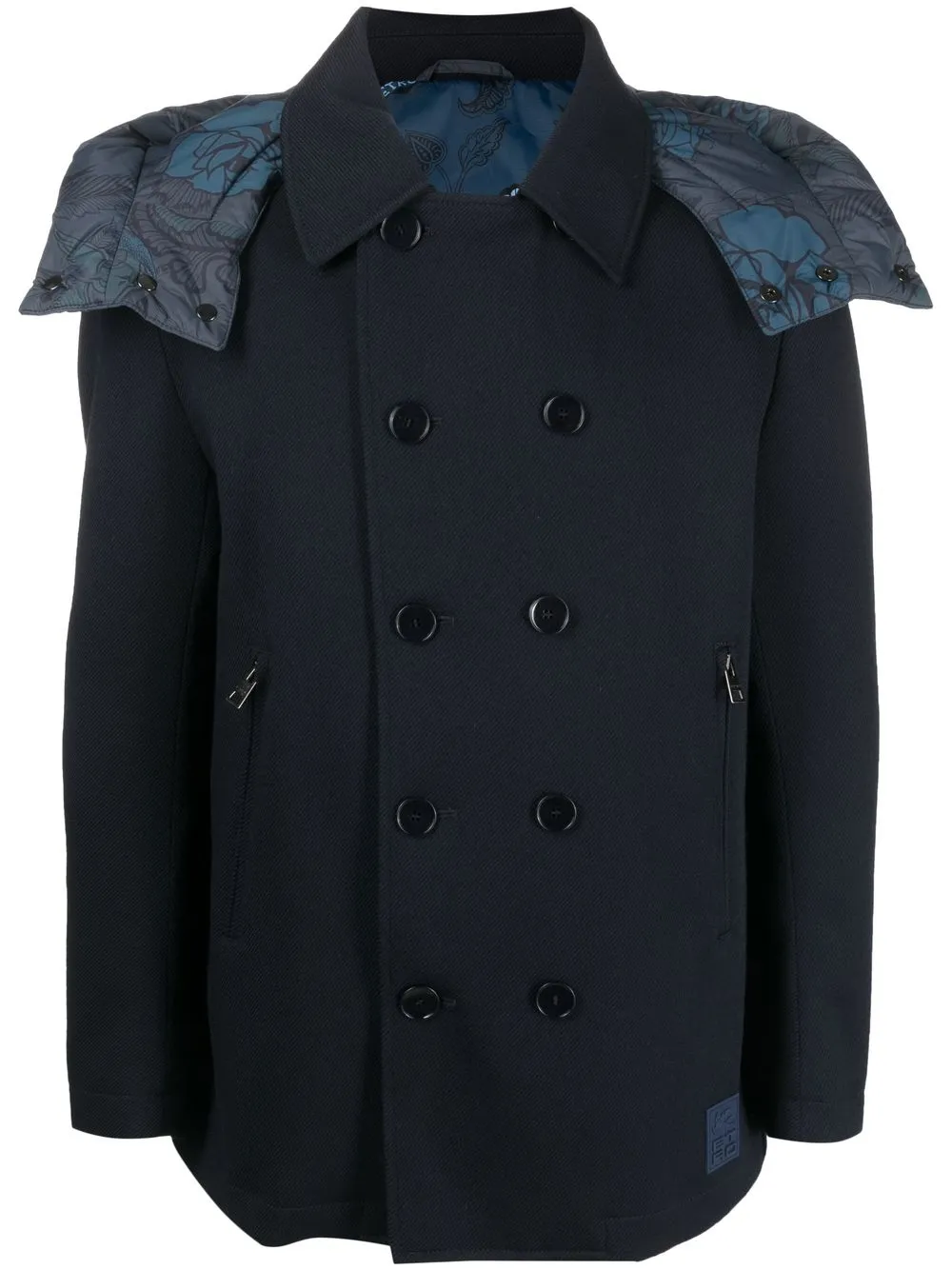 

Двубортное пальто со съемным капюшоном ETRO, синий