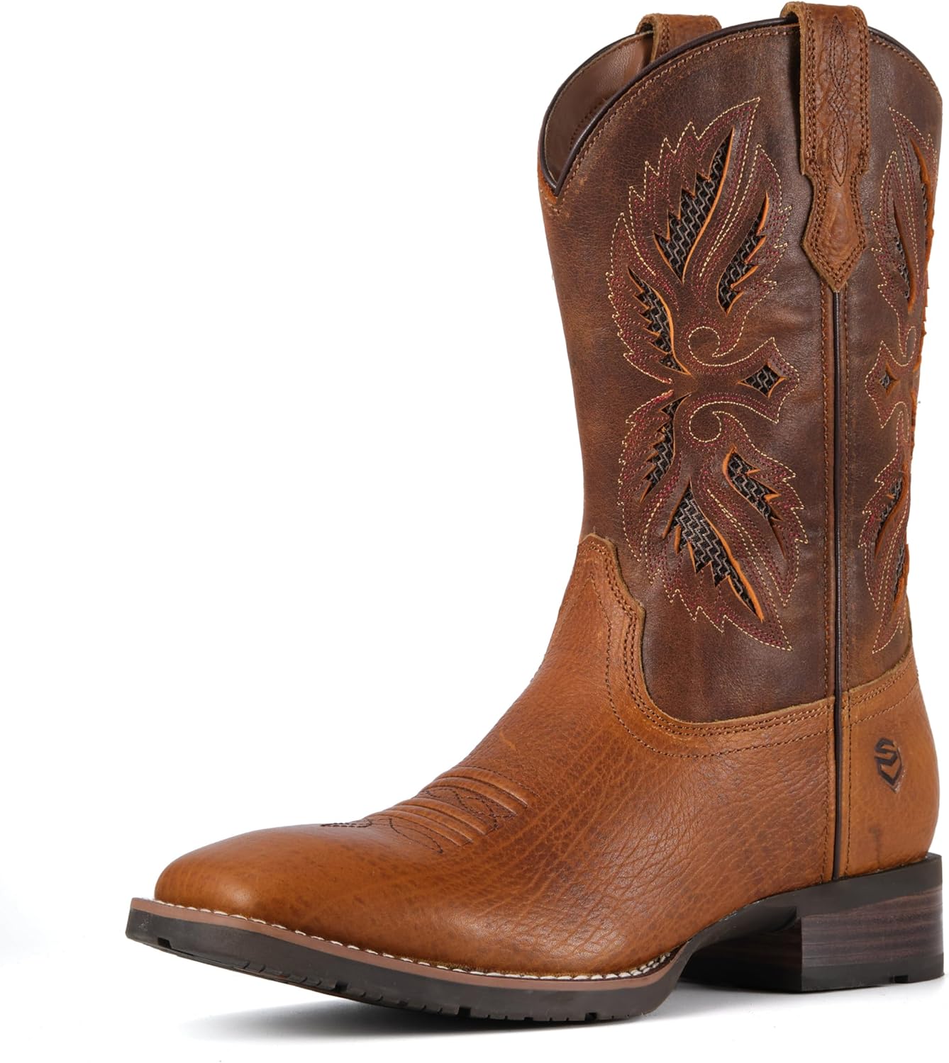 

Ковбойские сапоги SUREWAY с художественными вырезами, мужские сапоги с квадратным носком из кожи полного зерна, маслоустойчивые и противоскользящие, прочные сапоги Wellington на 25 см для мужчин, Earth