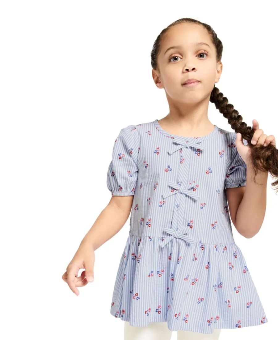 Комплект из двух предметов для девочек (4-6 лет): футболка с круглым вырезом и короткими рукавами и укороченные леггинсы Tommy Hilfiger, синий/белый — фото 3