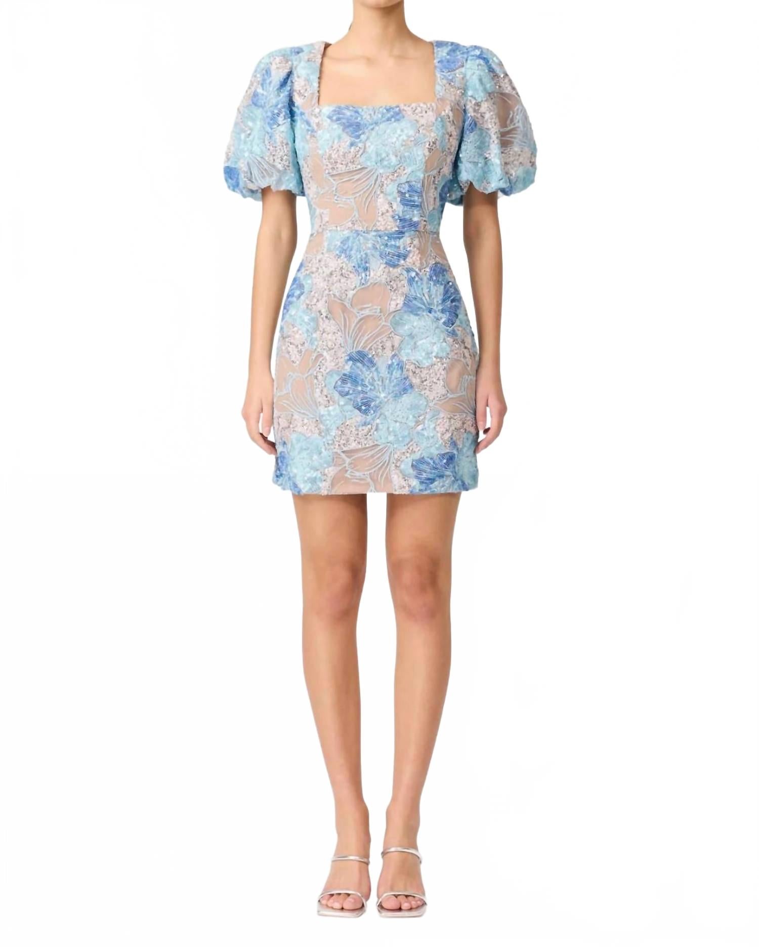 

Леони платье мини с буфами на рукавах в синем цвете ELLIATT